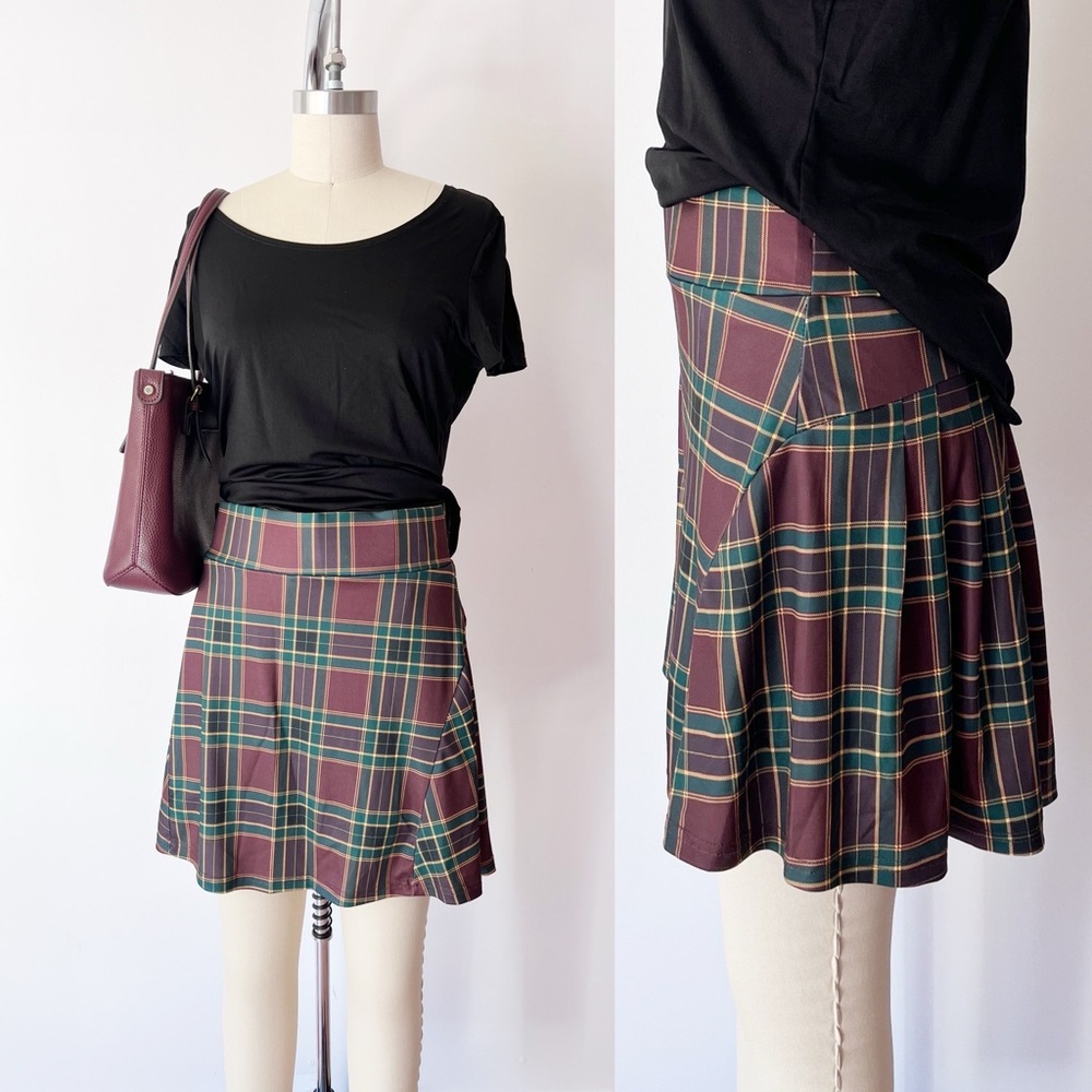Fall Plaid Tennis Prep Skirt, Pleated, Pickleball, Skort, Pockets, Athletic Sexy